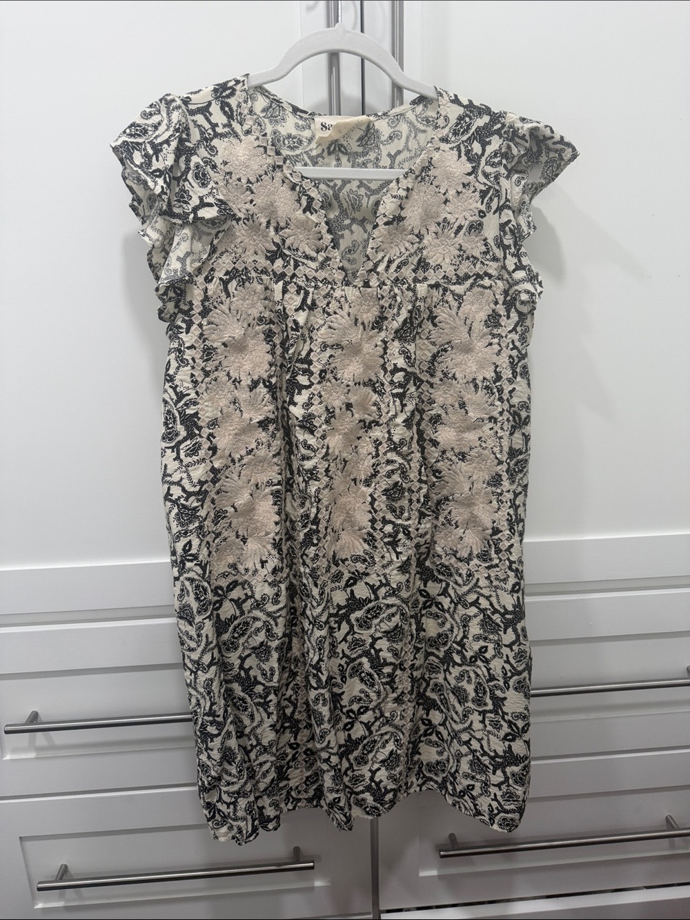 Savanna Jane Cream and Black Lace-Effect Midi Dress